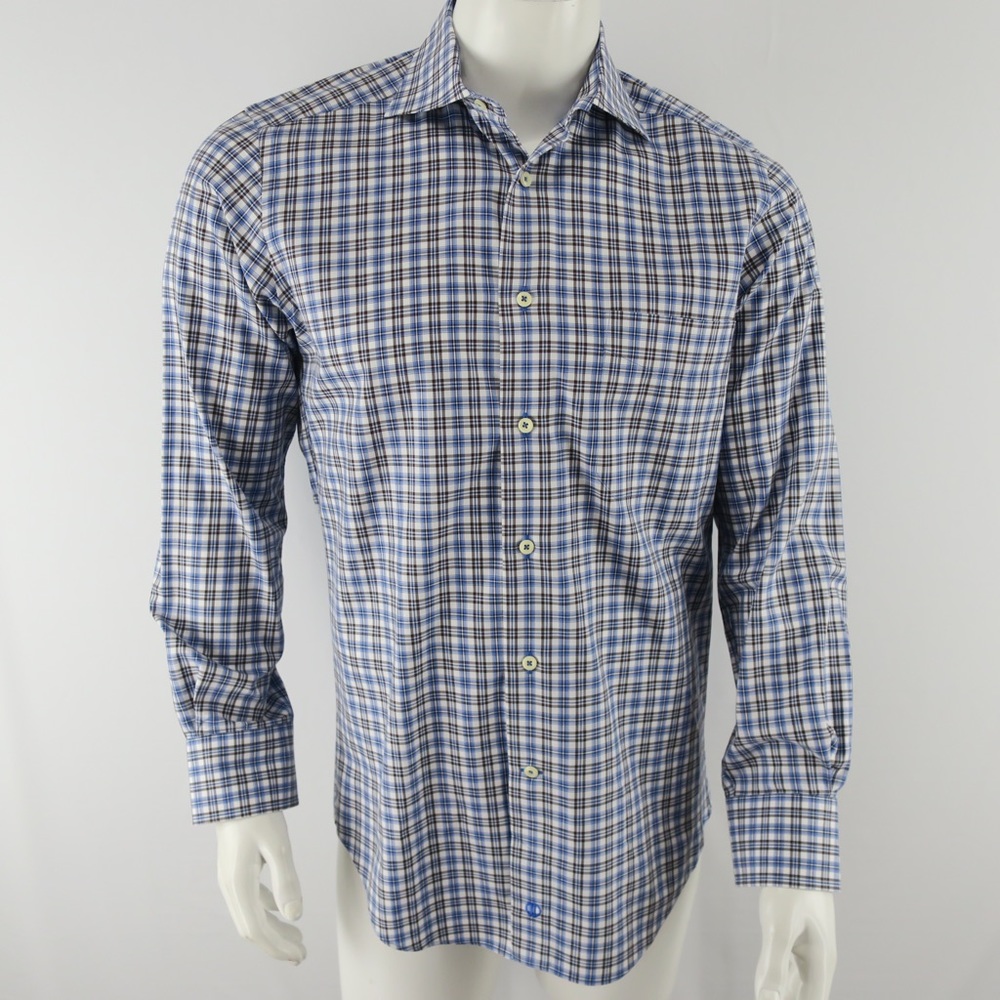 David Donahue Button Up Shirt‎ Mens Small Blue 100% Cotton